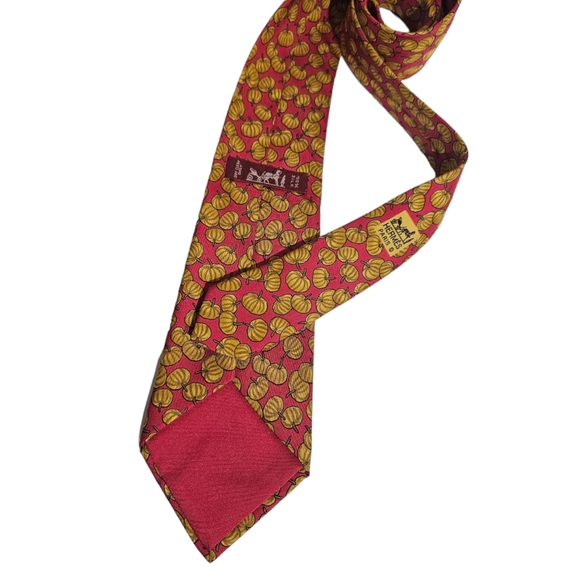 HERMÈS 7451 HA Red/Yellow Pumpkin Silk LUXURY Tie FRANCE - Picture 2 of 5